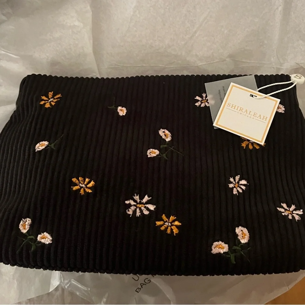 Black Floral Embroidered Cosmetic Pouch
